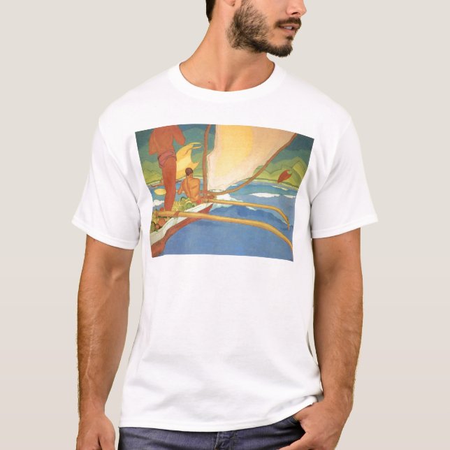 Men in an Outrigger Canoe Headed for Shore T-Shirt (Front)