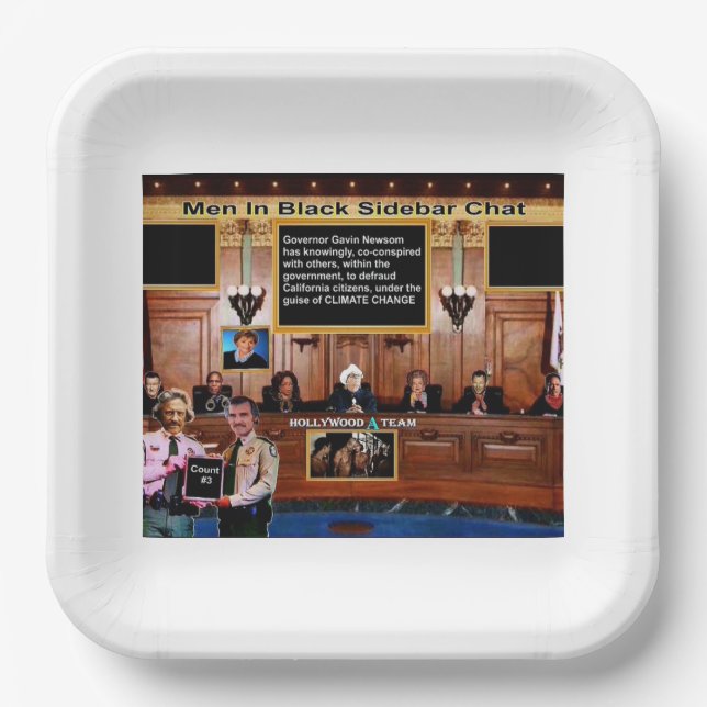 Men in black sidebar chat paper plate (Front)