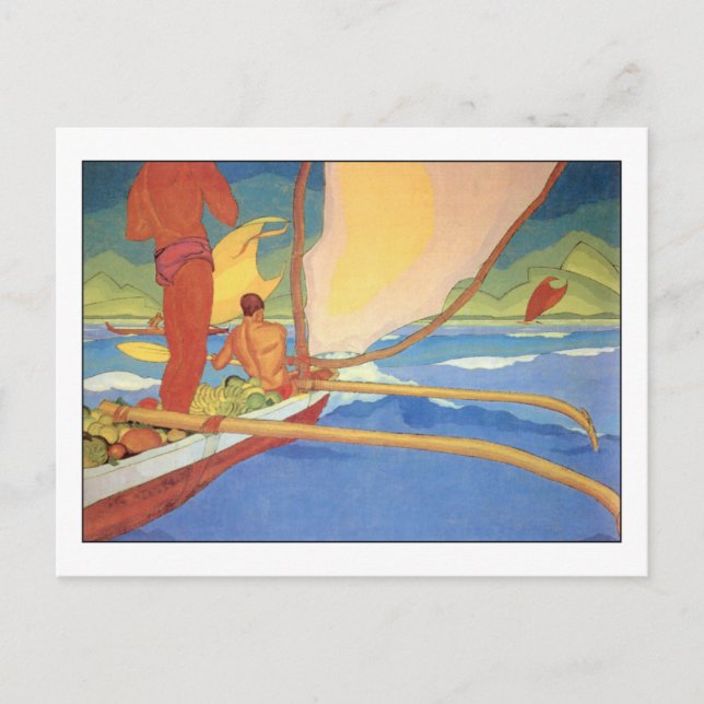 Men in Outrigger Canoe by Arman Manookian Postcard (Front)