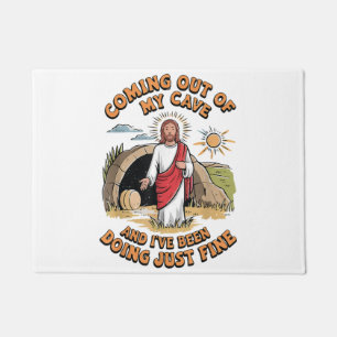 Men Jesus Coming Out of My Cave Doormat