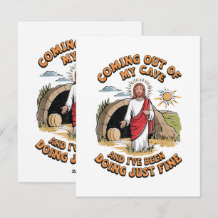 Men Jesus Coming Out of My Cave Holiday Card