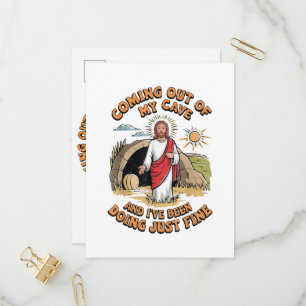Men Jesus Coming Out of My Cave Invitation Postcard