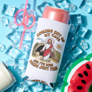 Men Jesus Coming Out of My Cave Seltzer Can Cooler