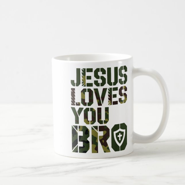 Men Jesus Loves You Bro Funny Christian Boy Godson Coffee Mug (Right)