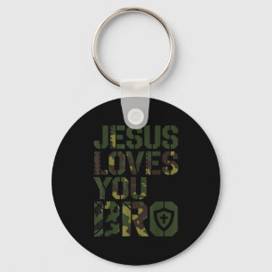 Men Jesus Loves You Bro Funny Christian Boy Godson Keychain