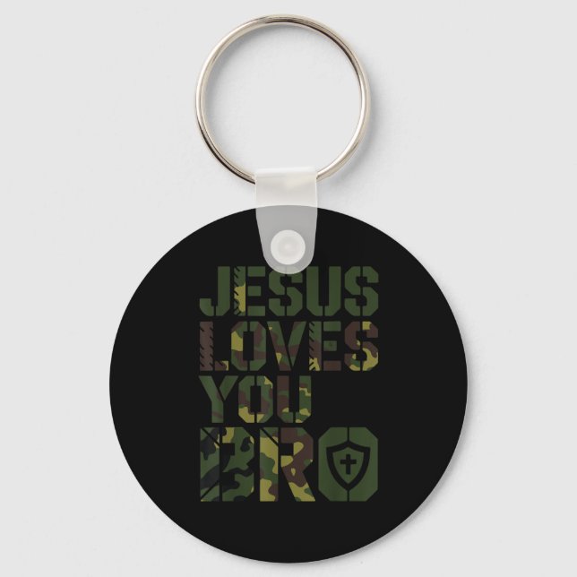 Men Jesus Loves You Bro Funny Christian Boy Godson Keychain (Front)