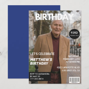Men Magazine Navy blue Photo 93rd birthday  Invitation