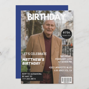 Men Magazine Navy blue Photo 97th birthday  Invitation