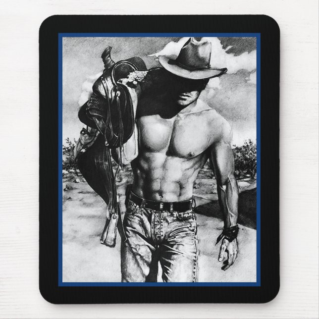 Men Masculine Fine Art Cool Alpha Cowboy Mouse Pad (Front)
