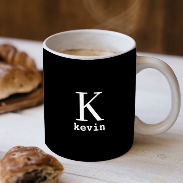 Men monogrammed black and white name personalized coffee mug (Creator Uploaded)