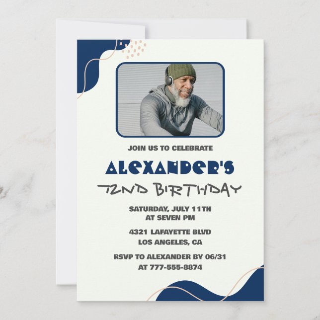 Men Navy White 72nd birthday invitations  (Front)