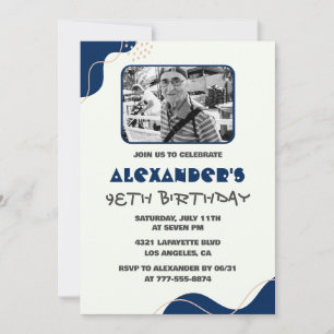 Men Navy White Picture 98th birthday invitations
