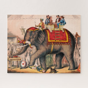 Men Performing A Circus Act With An Elephant. Jigsaw Puzzle
