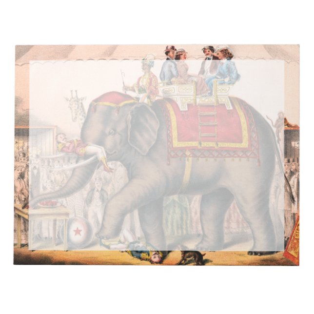 Men Performing A Circus Act With An Elephant. Notepad (Front)