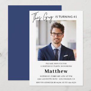 Men Photo 41st birthday invitations Navy blue