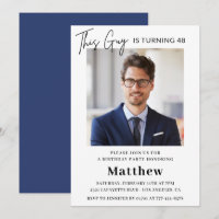 Men Photo 48th birthday invitations Navy blue