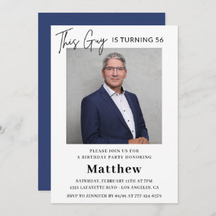Men Photo 56th birthday invitations Navy blue