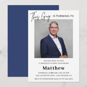 Men Photo 73rd birthday invitations Navy blue