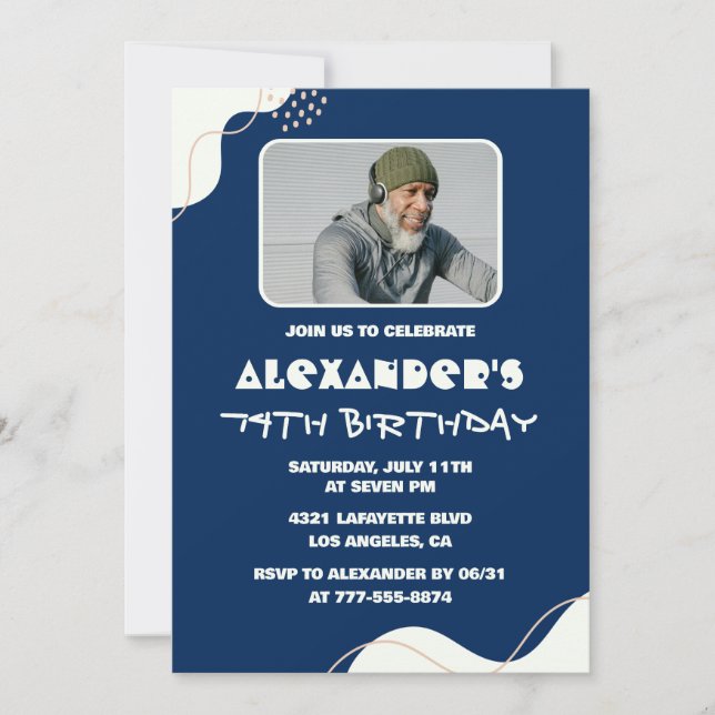 Men Photo 74th birthday invitations  (Front)