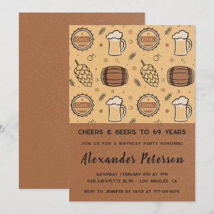 Men Rustic Beer 69th birthday invitations 
