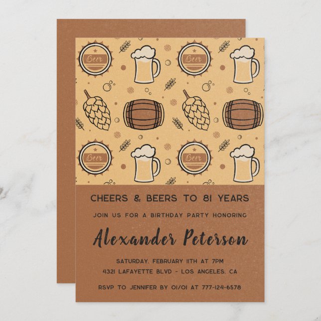 Men Rustic Beer 81st birthday invitations  (Front/Back)