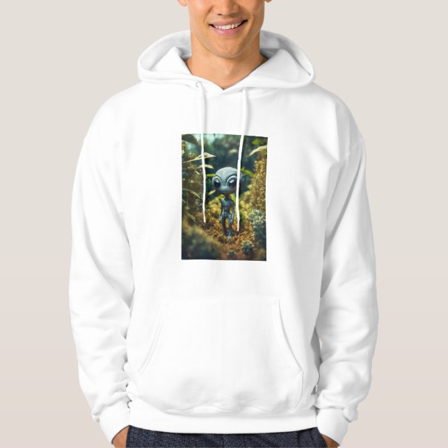 Men,s Alien Print Design Basic Hooded Sweatshirt (Front)