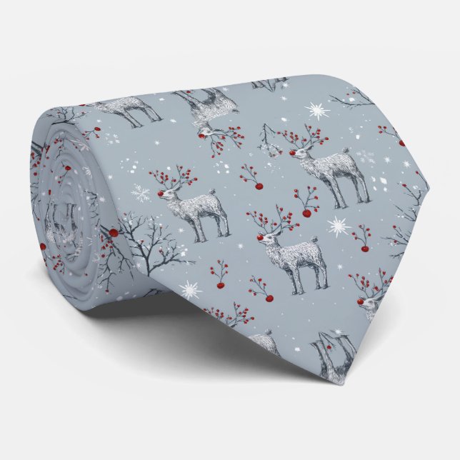 Men’s Reindeer Christmas Neck Tie (Rolled)