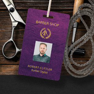 Men salon barber personalized employee photo id badge