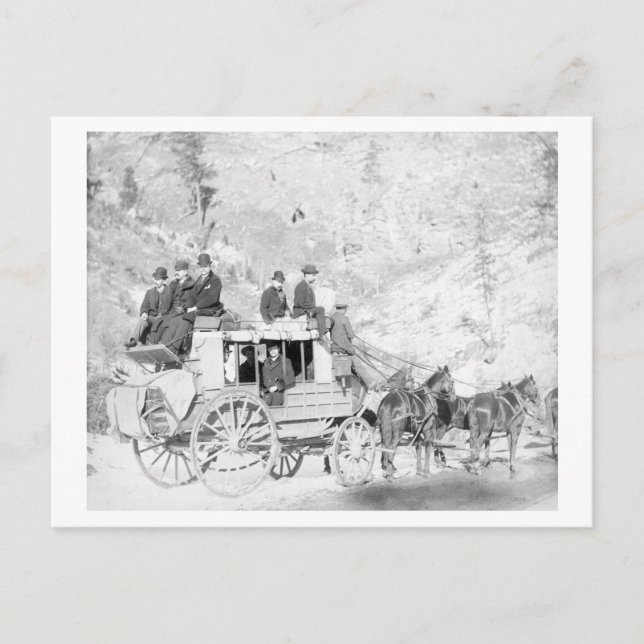 Men Sitting on a "Deadwood Coach" Photograph Postcard (Front)