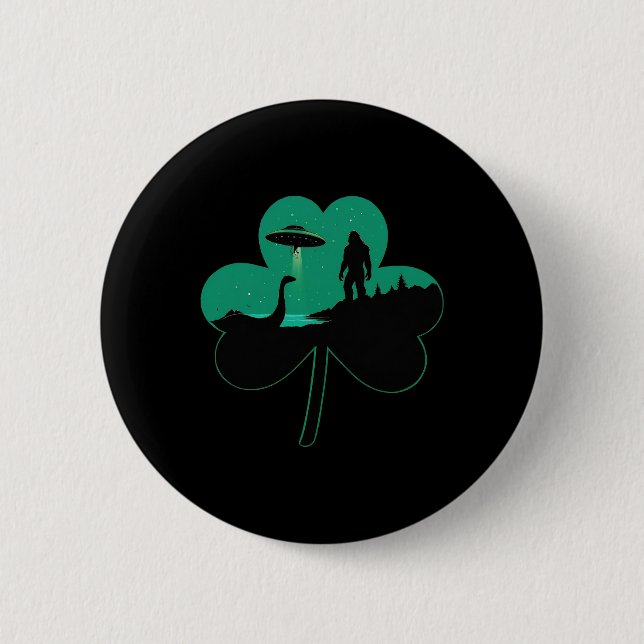 Men St Patricks Day Alien Ufo Shamrock Sasquatch N 2 Inch Round Button (Front)