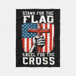 Men Stand For Flag Kneel The Cross Christian Patri Fleece Blanket