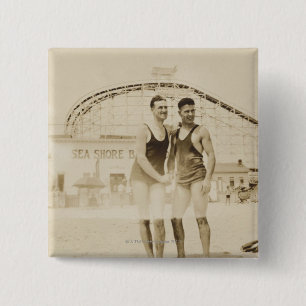 Men Standing on Beach 2 Inch Square Button
