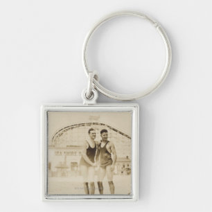 Men Standing on Beach Keychain