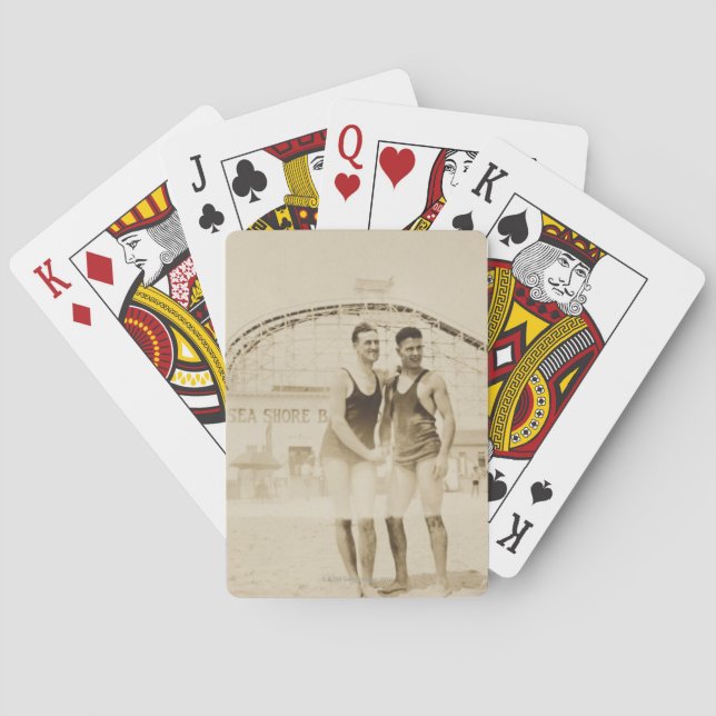 Men Standing on Beach Playing Cards (Back)