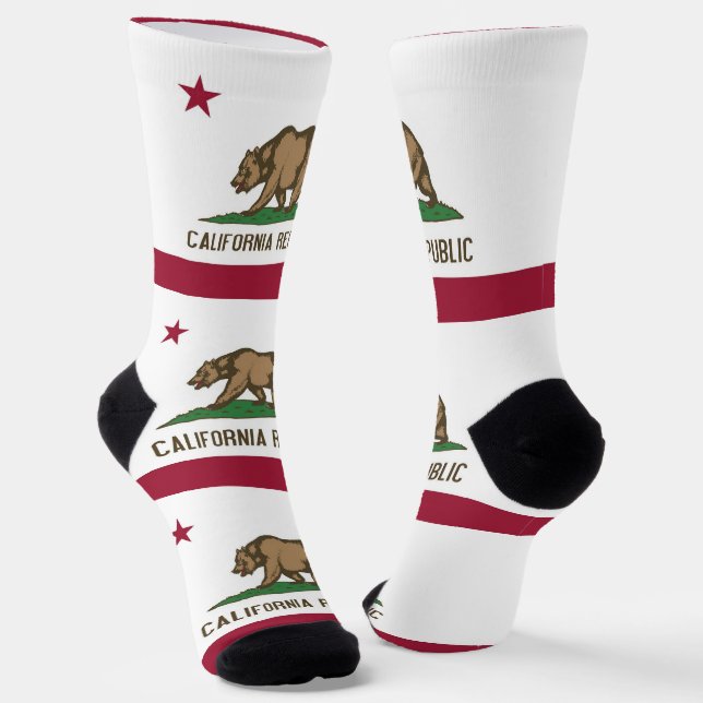 Men sustainable crew socks with flag of California (Angled)