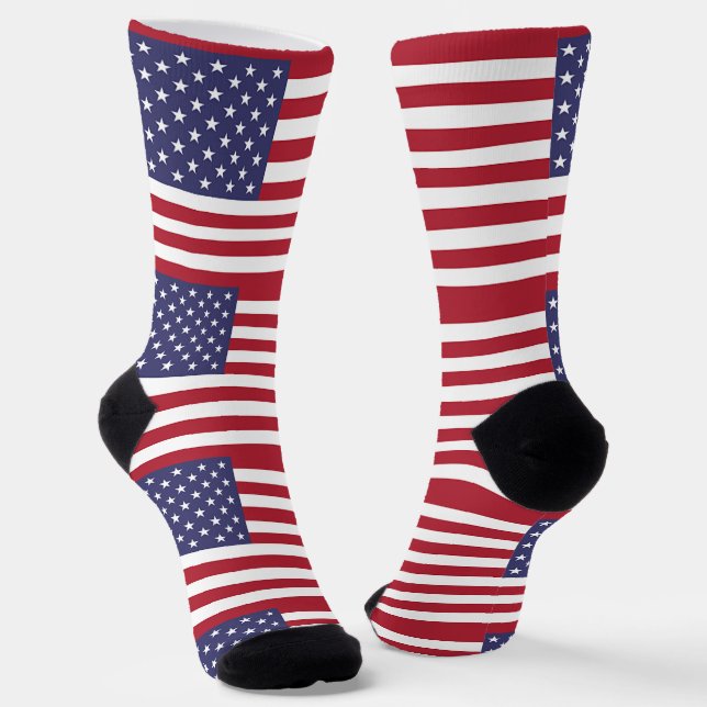 Men sustainable crew socks with flag of U.S. (Angled)