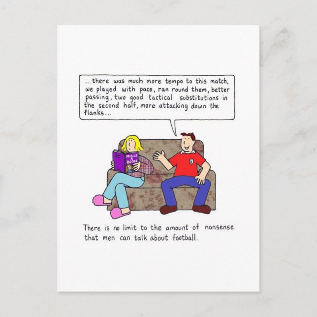 Men Talking About Football Cartoon Humour Postcard (Front)