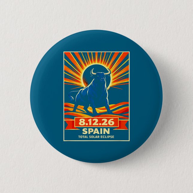 Men Total Eclipse Spain Astronomy Retro 2 Inch Round Button (Front)