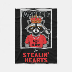 Men Valentine Raccoon King Heart Stealing Wanted P Fleece Blanket