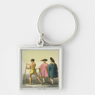 Men Wearing Ceremonial Ponchos in Santiago, Chile Keychain