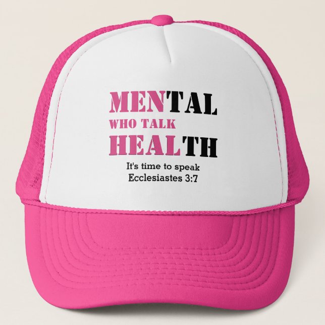 MEN WHO TALK HEAL Mens Mental Health PINK Trucker Hat (Front)
