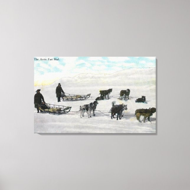 Men with "Artic Fast Mail" Dogsled Canvas Print (Front)
