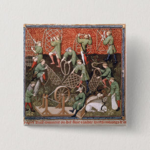 Men with nets 2 inch square button