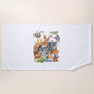 Men Women and Kids Wildlife Zoo Day Party Cute 22  Beach Towel