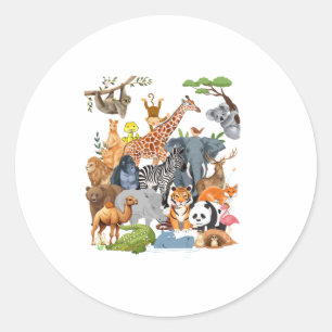 Men Women and Kids Wildlife Zoo Day Party Cute 22  Classic Round Sticker