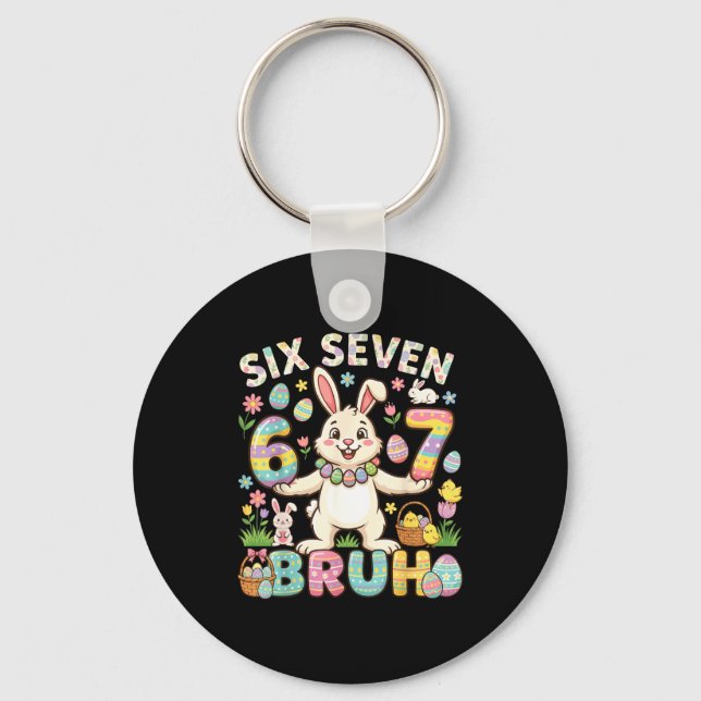 Men Women Easter Day Bruh 67 Meme Keychain (Front)
