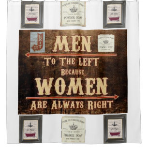 men women exit powder room showercurtain white