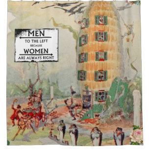 men women exit showercurtain white