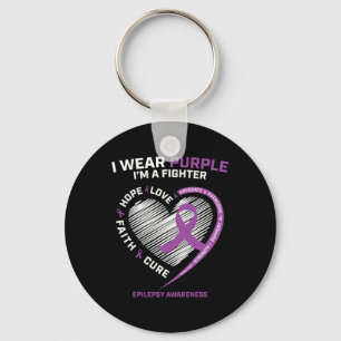 Men Women Kids I Wear Purple Im A Fighter Epilepsy Keychain