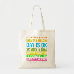 Men Women Refugees Are Welcome Women Can Lead Gay Tote Bag